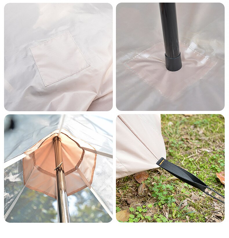Cheap Goat Tents 3 Person Double Layer Outdoor Camping Tent Cotton Pyramid Tent Indian Canopy Spire With Front Hall 150D Oxford Cloth B3 Mesh   